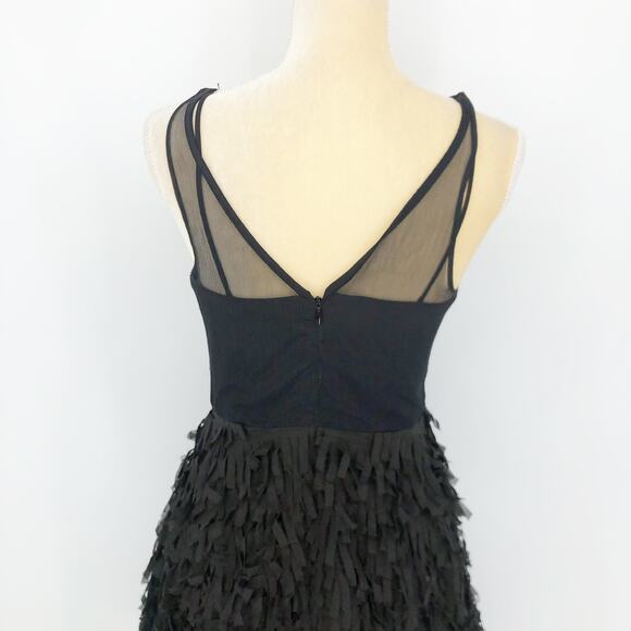 EVA FRANCO Anthro Mandy Mini Dress 4 Black Vulture Fringe Mesh V Neck NWT - Picture 5 of 10